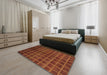 Machine Washable Abstract Saffron Red Rug in a Bedroom, wshabs1581