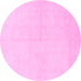 Round Machine Washable Solid Pink Modern Rug, wshabs1582pnk