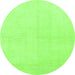 Round Machine Washable Solid Green Modern Area Rugs, wshabs1582grn