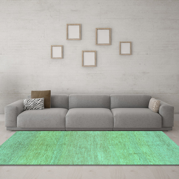Machine Washable Abstract Turquoise Modern Area Rugs in a Living Room,, wshabs1585turq