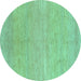 Round Abstract Turquoise Modern Rug, abs1585turq