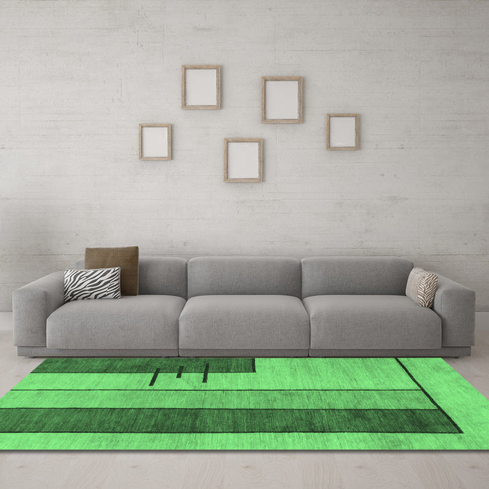 Machine Washable Abstract Emerald Green Modern Area Rugs in a Living Room,, wshabs1587emgrn