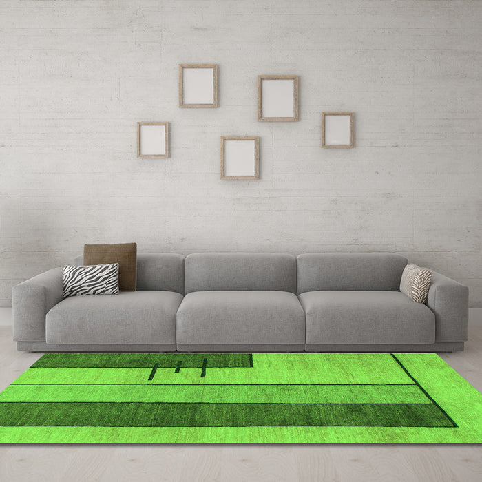 Machine Washable Abstract Green Modern Area Rugs in a Living Room,, wshabs1587grn