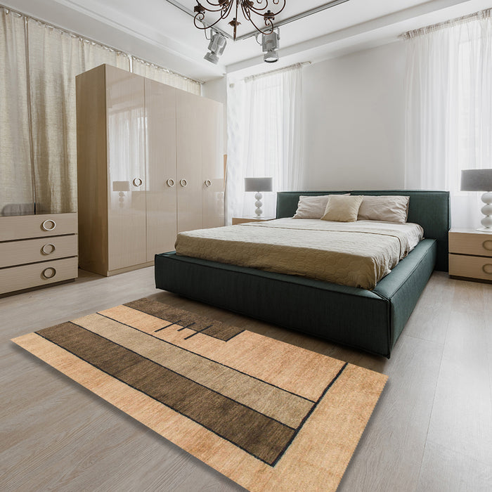 Abstract Brown Sand Brown Modern Rug in a Bedroom, abs1587