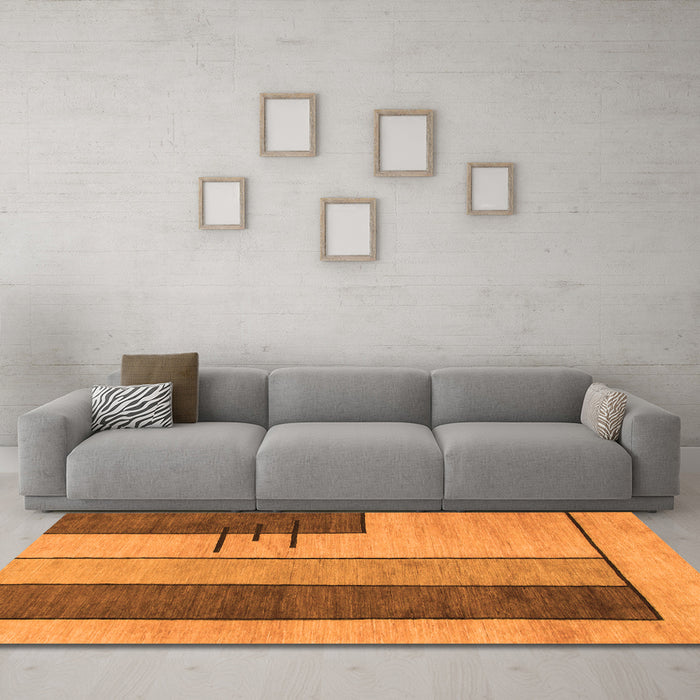 Machine Washable Abstract Orange Modern Area Rugs in a Living Room, wshabs1587org