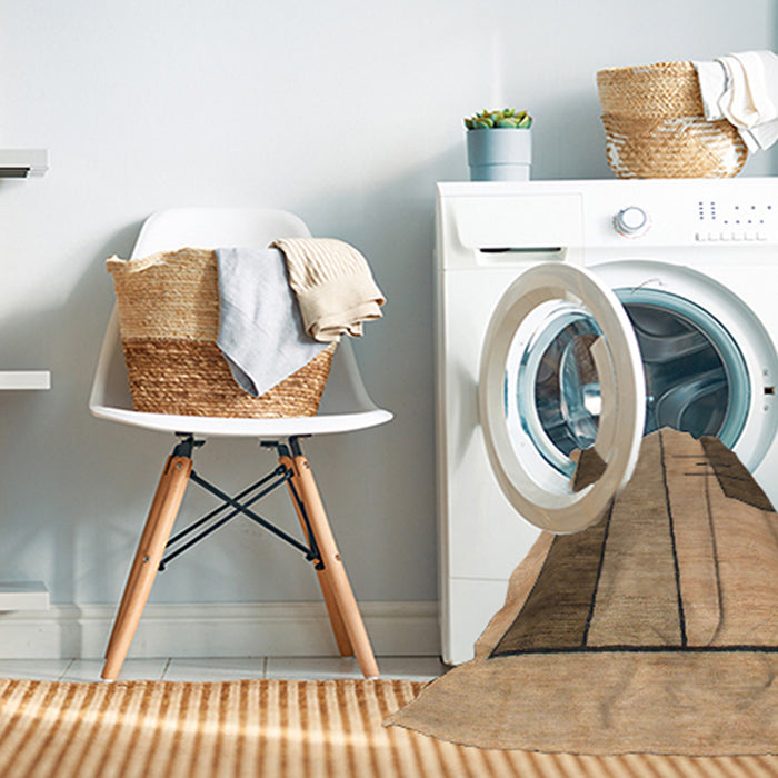 Machine Washable Abstract Brown Sand Brown Rug in a Washing Machine, wshabs1587