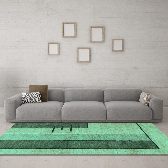Machine Washable Abstract Turquoise Modern Area Rugs in a Living Room,, wshabs1587turq