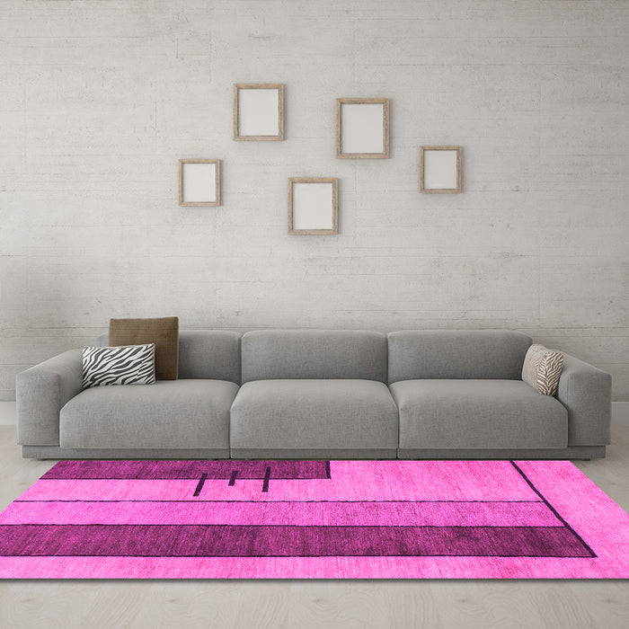 Machine Washable Abstract Pink Modern Rug in a Living Room, wshabs1587pnk
