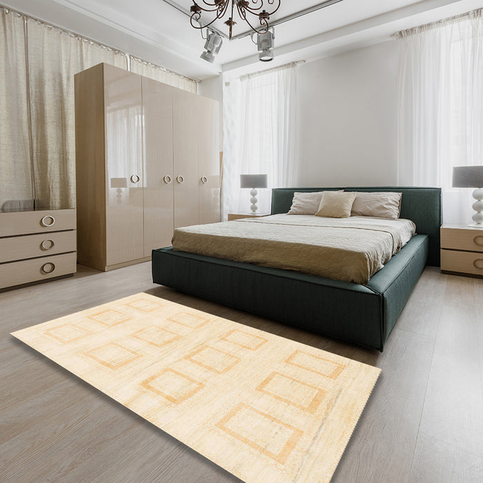 Machine Washable Abstract Brown Gold Rug in a Bedroom, wshabs1588
