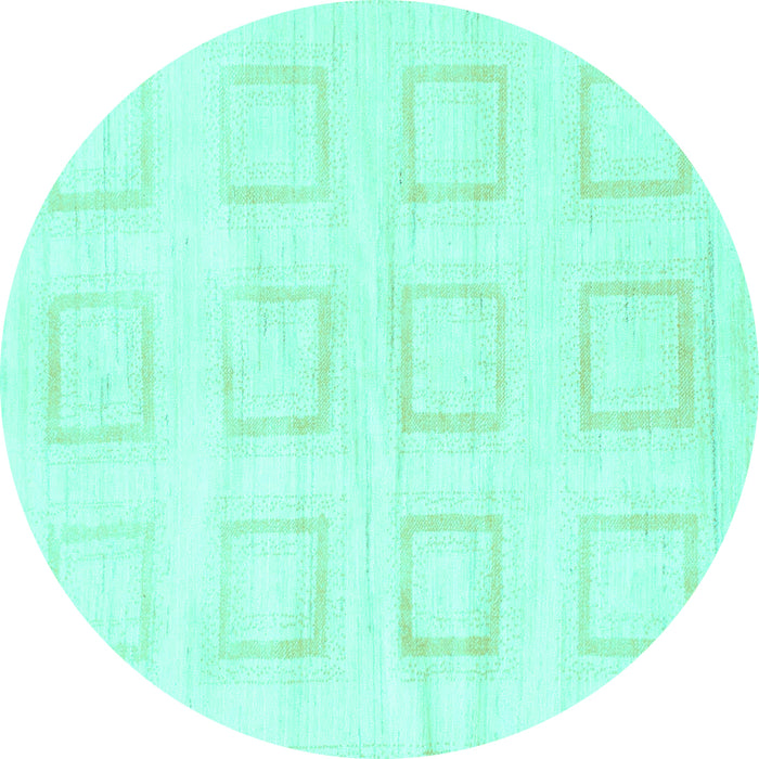 Round Machine Washable Solid Turquoise Modern Area Rugs, wshabs1588turq