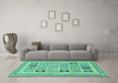 Machine Washable Abstract Turquoise Modern Area Rugs in a Living Room,, wshabs158turq