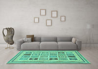 Machine Washable Abstract Turquoise Modern Rug, wshabs158turq