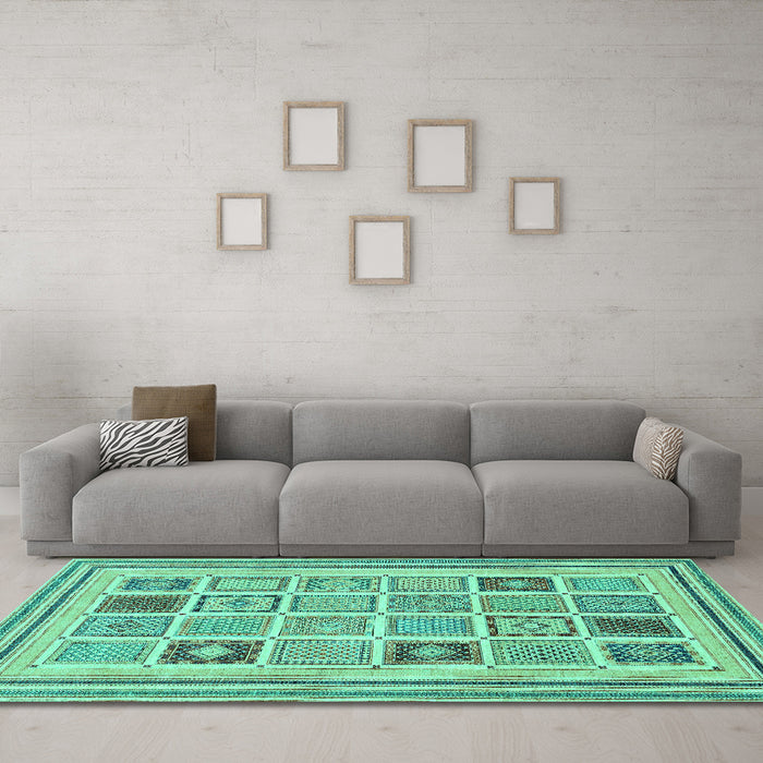 Machine Washable Abstract Turquoise Modern Area Rugs in a Living Room,, wshabs158turq