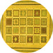 Round Machine Washable Abstract Yellow Modern Rug, wshabs158yw