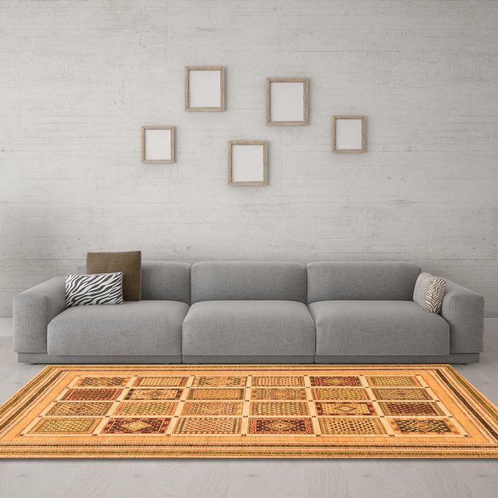 Machine Washable Abstract Orange Modern Area Rugs in a Living Room, wshabs158org