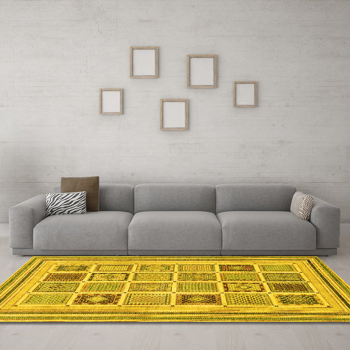 Machine Washable Abstract Yellow Modern Rug in a Living Room, wshabs158yw