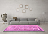 Machine Washable Abstract Pink Modern Rug, wshabs158pnk