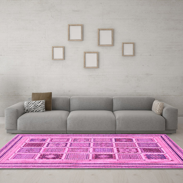 Machine Washable Abstract Pink Modern Rug in a Living Room, wshabs158pnk