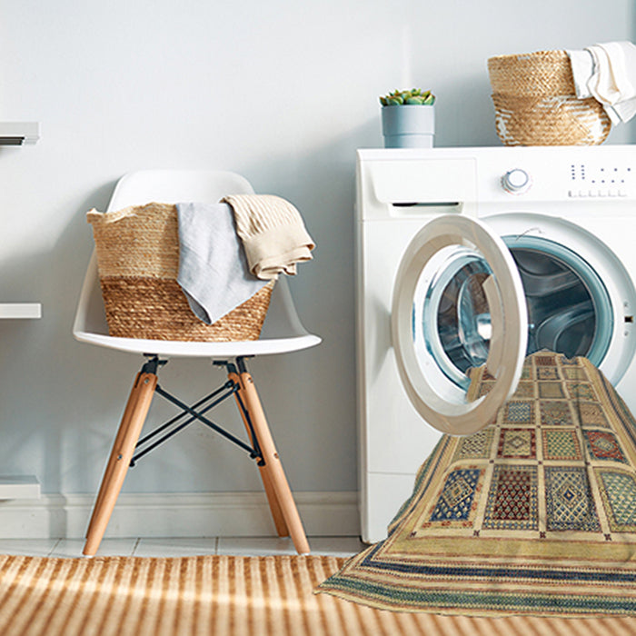 Machine Washable Abstract Brown Rug in a Washing Machine, wshabs158