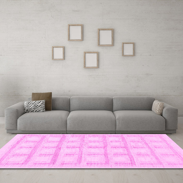 Machine Washable Solid Pink Modern Rug in a Living Room, wshabs1590pnk