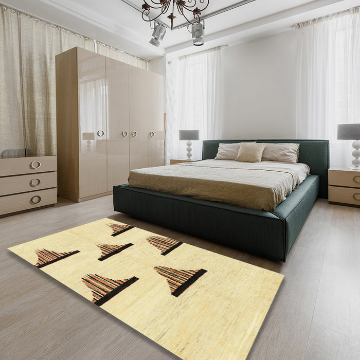 Abstract Metallic Gold Solid Rug in a Bedroom, abs1592