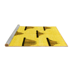 Sideview of Machine Washable Solid Yellow Modern Rug, wshabs1592yw