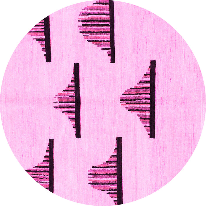 Round Machine Washable Solid Pink Modern Rug, wshabs1592pnk