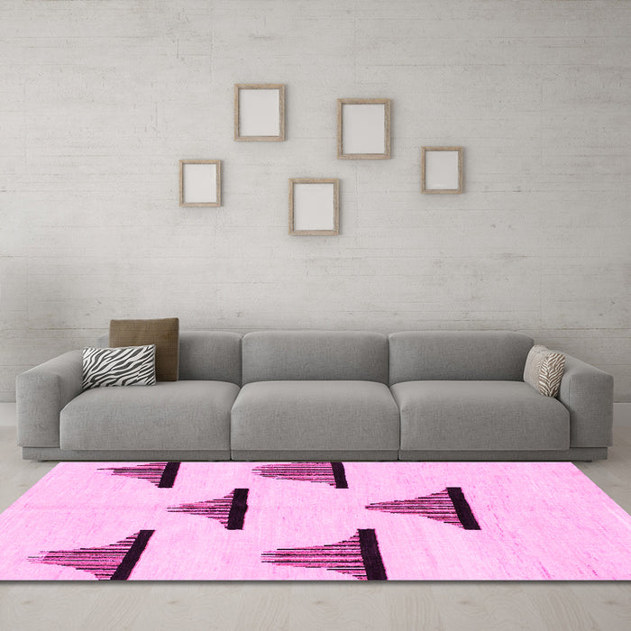 Machine Washable Solid Pink Modern Rug in a Living Room, wshabs1592pnk