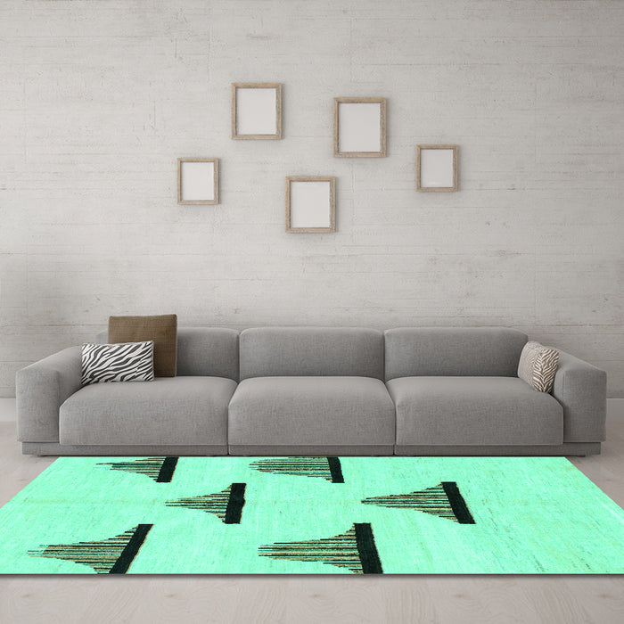 Machine Washable Solid Turquoise Modern Area Rugs in a Living Room,, wshabs1592turq