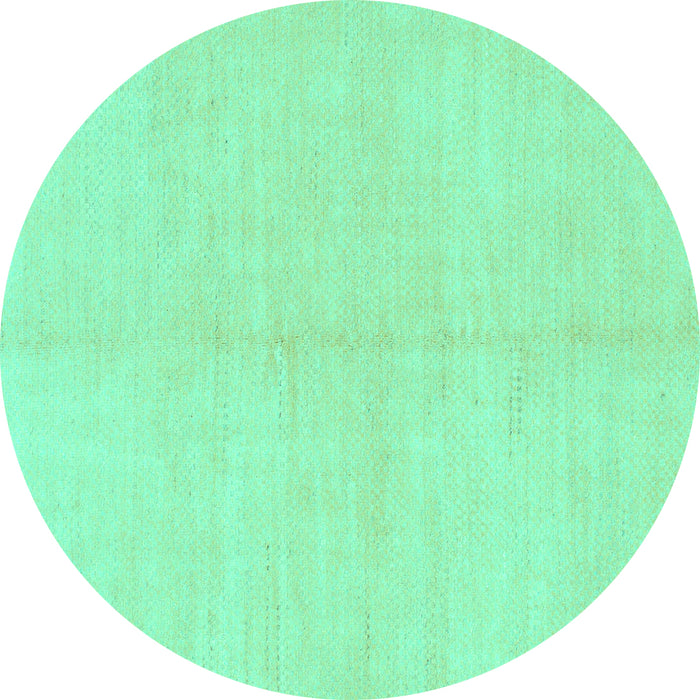 Round Machine Washable Solid Turquoise Modern Area Rugs, wshabs1593turq