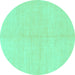 Round Machine Washable Solid Turquoise Modern Area Rugs, wshabs1593turq