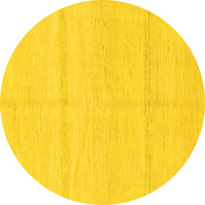 Round Machine Washable Solid Yellow Modern Rug, wshabs1595yw