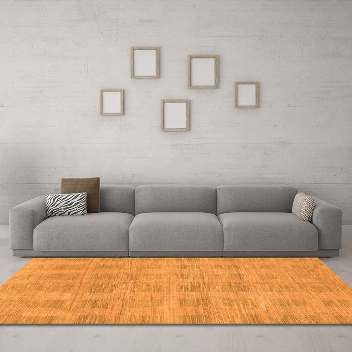 Machine Washable Solid Orange Modern Area Rugs in a Living Room, wshabs1596org