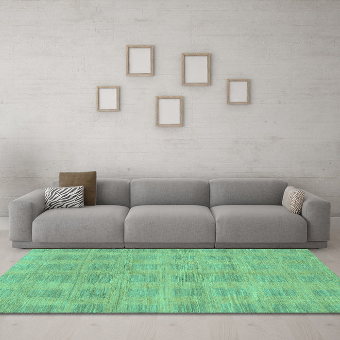 Machine Washable Solid Turquoise Modern Area Rugs in a Living Room,, wshabs1596turq