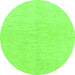 Round Machine Washable Solid Green Modern Area Rugs, wshabs1597grn