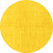 Round Machine Washable Solid Yellow Modern Rug, wshabs1597yw