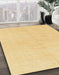 Abstract Chrome Gold Yellow Solid Rug in Family Room, abs1597