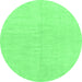 Round Machine Washable Solid Emerald Green Modern Area Rugs, wshabs1597emgrn