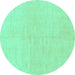 Round Machine Washable Solid Turquoise Modern Area Rugs, wshabs1597turq