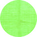 Round Machine Washable Solid Green Modern Area Rugs, wshabs1598grn