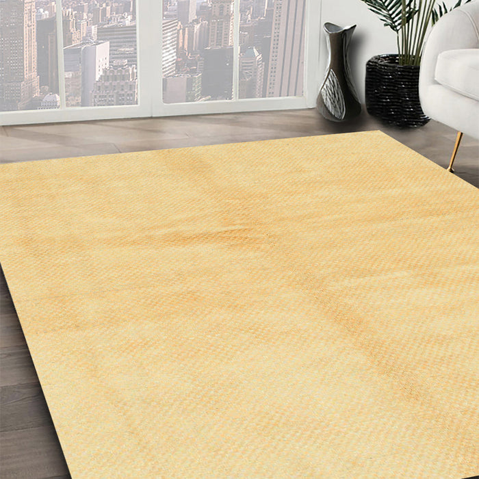 Abstract Chrome Gold Yellow Solid Rug in Family Room, abs1598