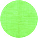 Round Machine Washable Solid Green Modern Area Rugs, wshabs1599grn