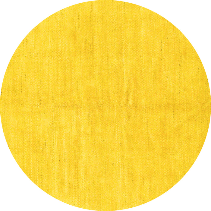 Round Machine Washable Solid Yellow Modern Rug, wshabs1599yw