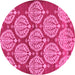 Round Machine Washable Abstract Pink Modern Rug, wshabs159pnk