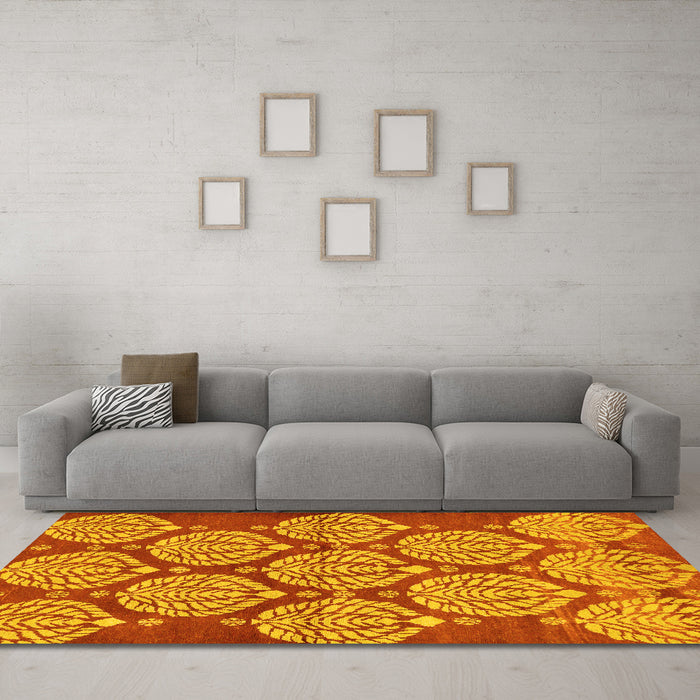 Machine Washable Abstract Yellow Modern Rug in a Living Room, wshabs159yw