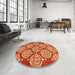 Round Abstract Dark Orange Modern Rug in a Office, abs159