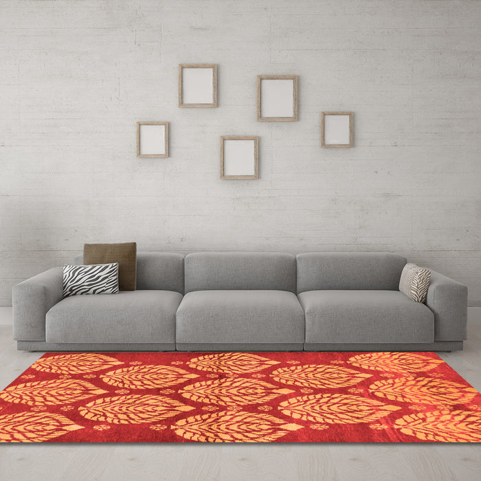 Machine Washable Abstract Orange Modern Area Rugs in a Living Room, wshabs159org