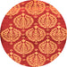 Round Machine Washable Abstract Orange Modern Area Rugs, wshabs159org