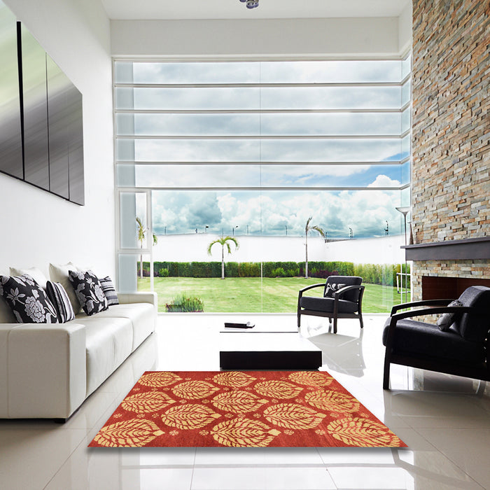 Square Machine Washable Abstract Dark Orange Rug in a Living Room, wshabs159