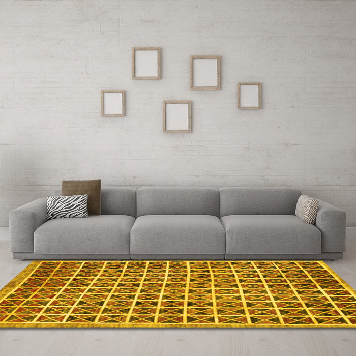 Machine Washable Oriental Yellow Modern Rug in a Living Room, wshabs15yw